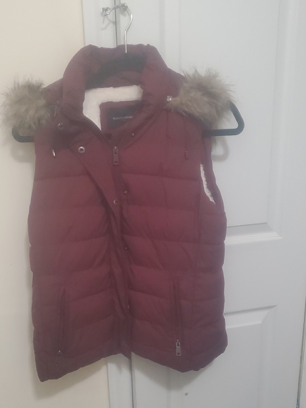 Banana Republic Quilted Faux-Fur Hooded Vest - Wine